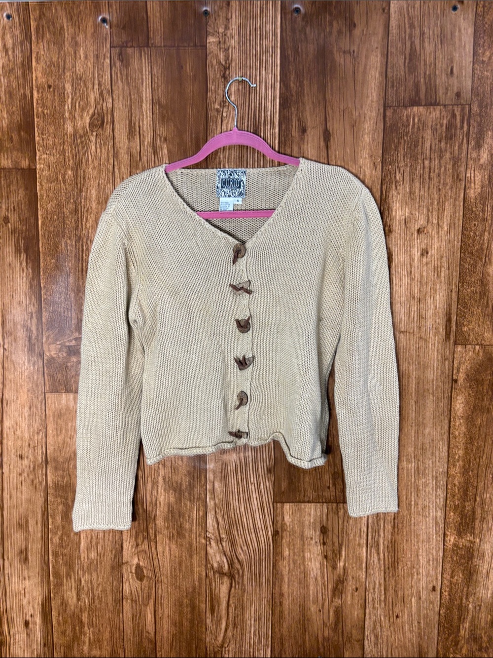 Curio Beige Button-Front Knit Cardigan Sweater